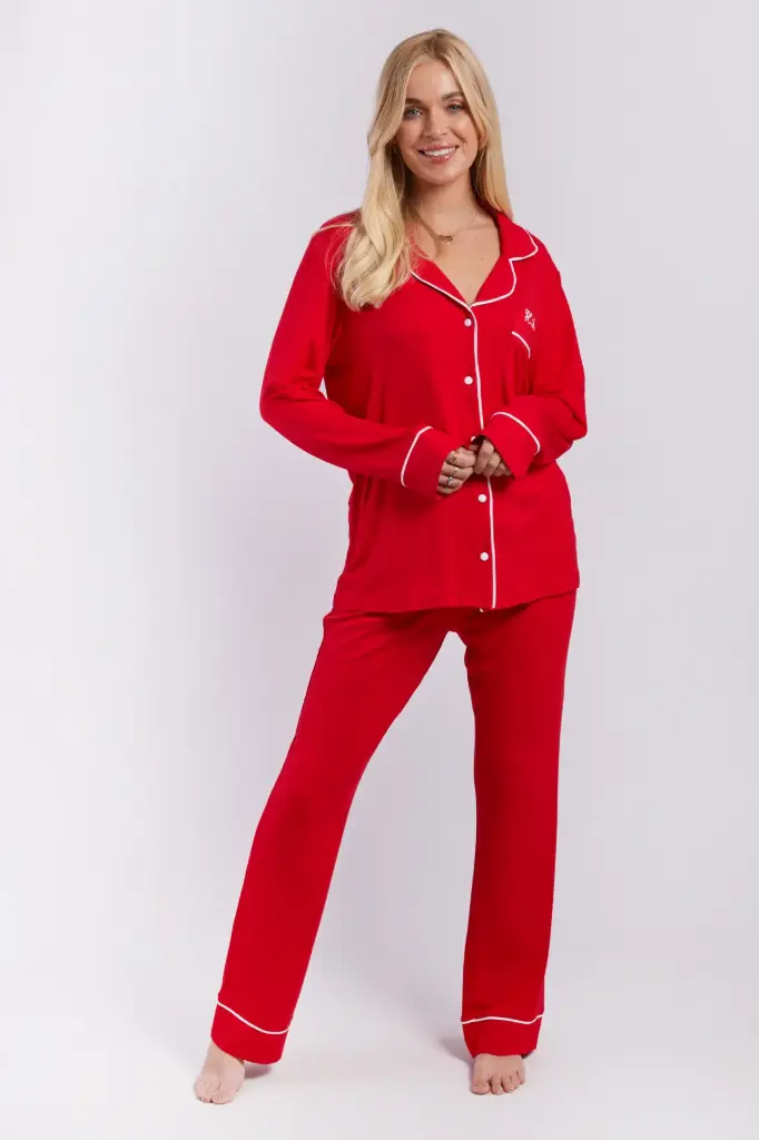 Pijama Americano Longo Vermelho Malha
