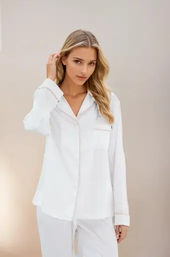 Pijama Branco Cetim de Seda Longo 